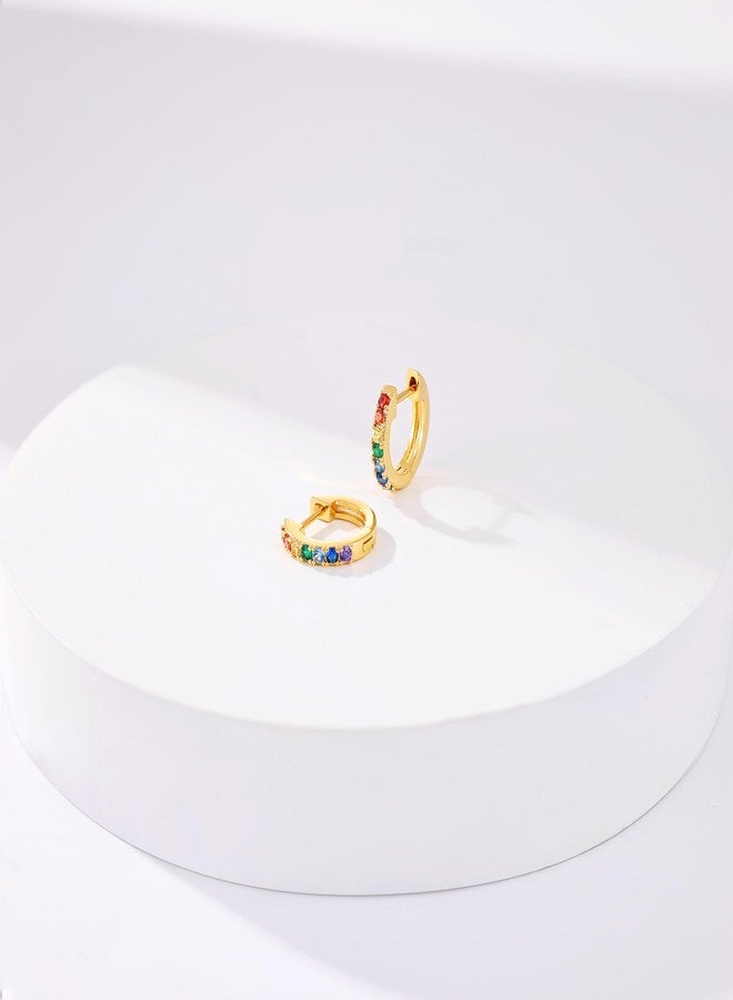Gacimy Gold Huggie Earrings for Women - 14K Real Gold Plated with Rainbow Cubic Zirconia, 1/2 Inch Small Hoop Earrings for Cartilage Cuffs - Image 5